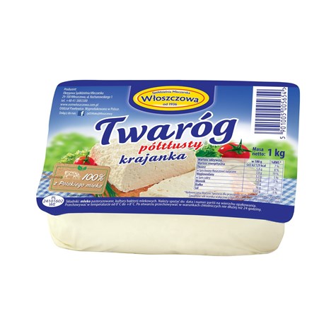 WŁOSZCZOWA TWARÓG PÓŁTŁUSTY KRAJANKA 1kg /8/ fol