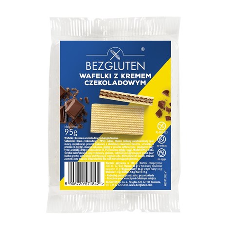 BEZGLUTEN WAFLE Z KREMEM CZEKOLADOWYM 95g /12/