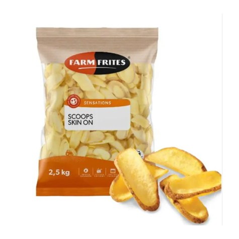 FARM FRITES SCOOPS SKIN ON COATED - SCOOPSY ZE SKÓRKĄ 2,5 KG
